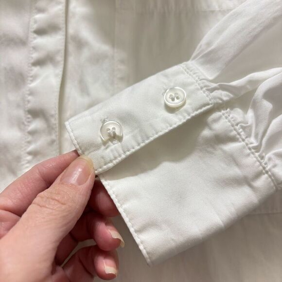 Open Edit Women White Organic Cotton Poplin Oversize Button Down Blouse Small - Picture 6 of 13